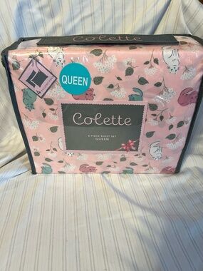 Queen Sheet Set - Cat Pink Floral Print -6pcs- New